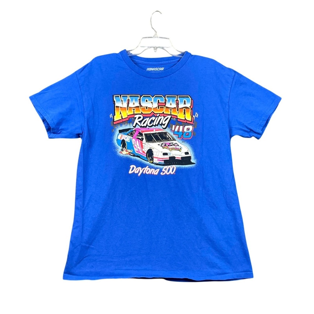 NASCAR Racing T-Shirt Men's Large Blue #48 Daytona 500 Car Graphics Sportswear